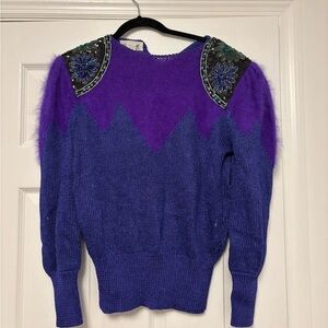 Vintage Elizabeth New York Beaded Shoulder Mohair Blend SweaterPurple, Large